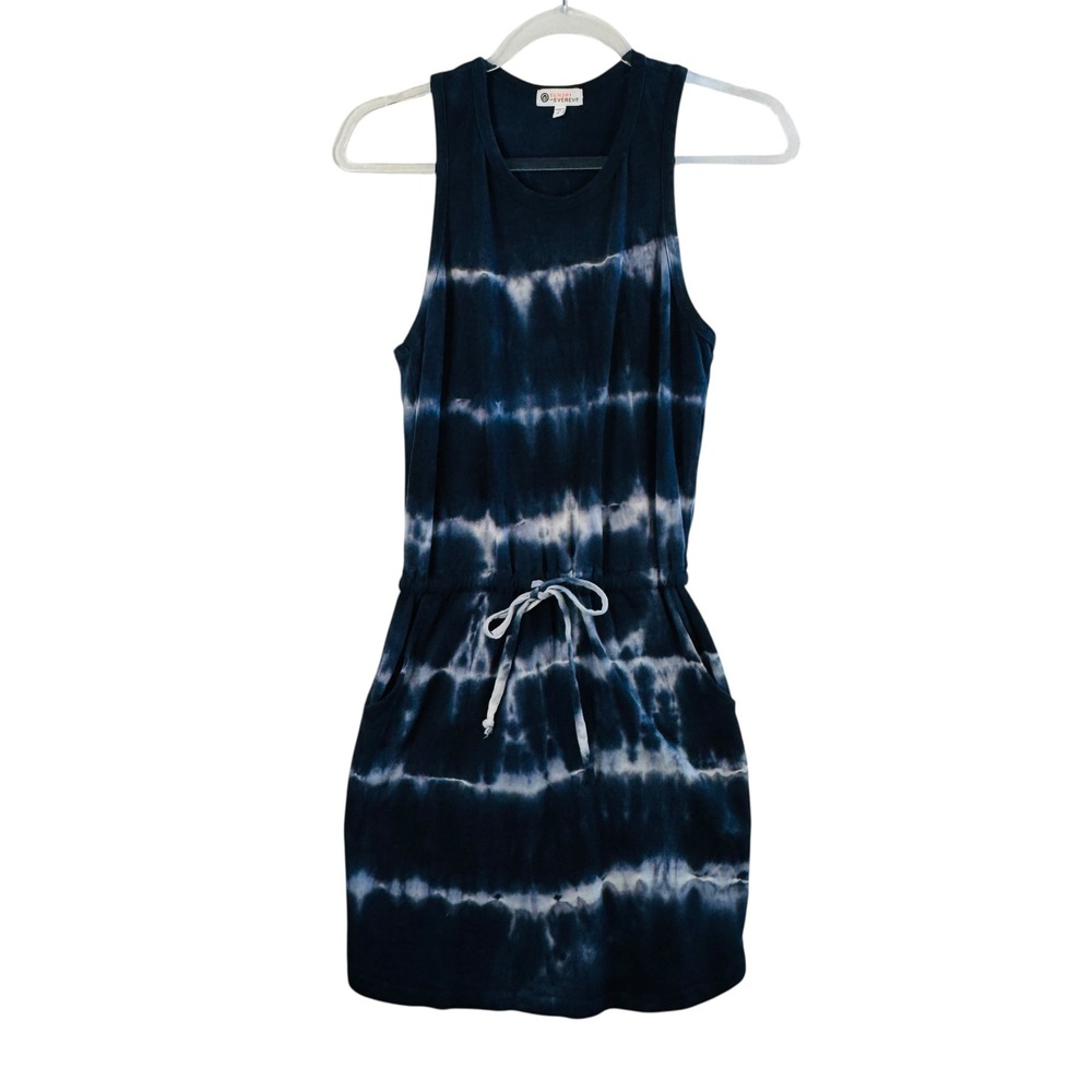 Sundry for Evereve Tie Dye Tank Dress Sz 0 Navy Blue Pocketed USA Casual Boho‎